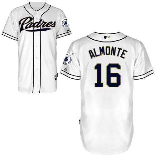 Abraham Almonte #16 MLB Jersey-San Diego Padres Men's Authentic Home White Cool Base Baseball Jersey